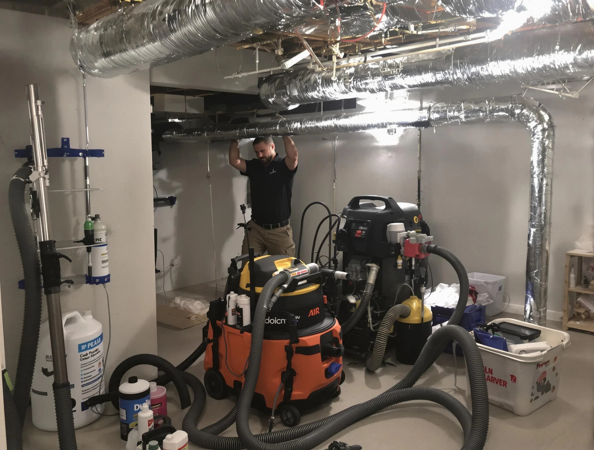 Mountain Green Air Duct Cleaning specialist performing professional mold removal from air ducts using safety equipment in Mountain Green