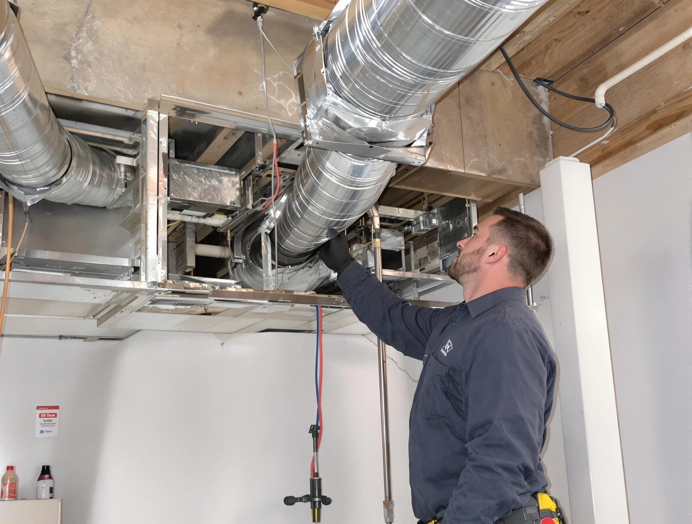 Mountain Green Air Duct Cleaning technician performing professional air duct repair using specialized tools in Mountain Green